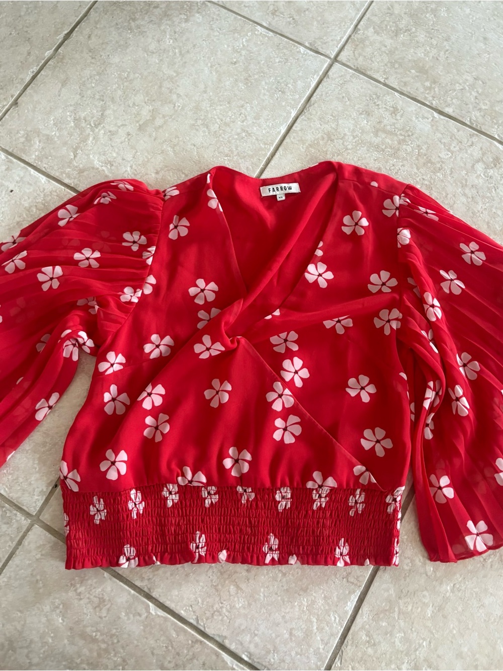 Farrow Red Floral Puff-Sleeve Wrap Blouse